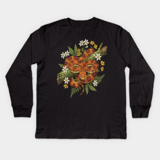 Corn Snake with Fern Woodland Flowers Kids Long Sleeve T-Shirt