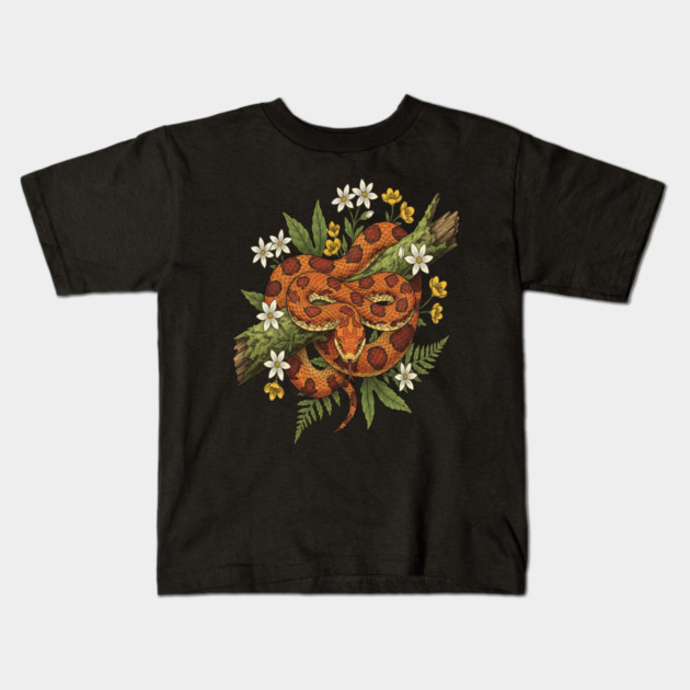 Corn Snake with Fern Woodland Flowers Kids T-Shirt by BirdsnStuff