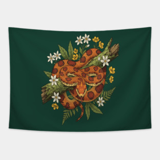 Corn Snake with Fern Woodland Flowers Tapestry