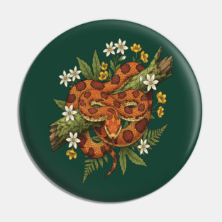 Corn Snake with Fern Woodland Flowers Pin