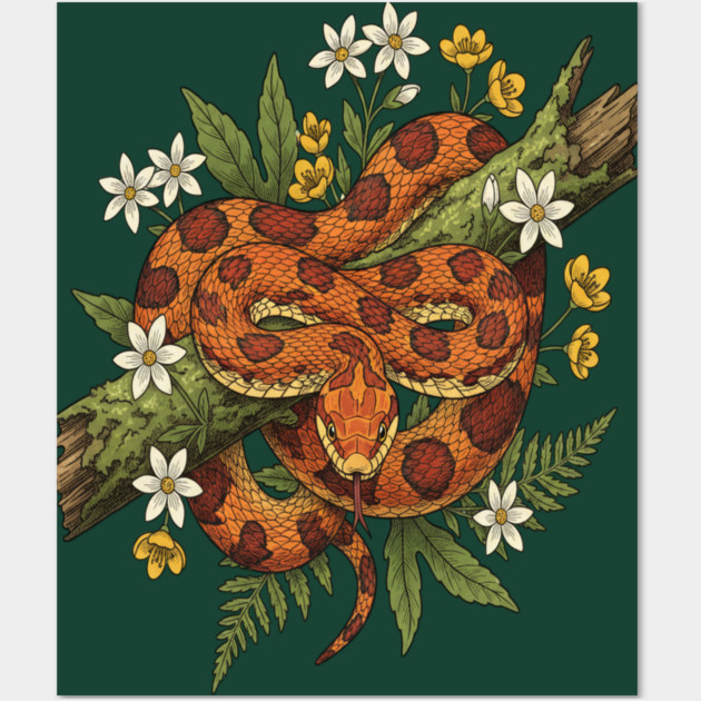 Corn Snake with Fern Woodland Flowers Wall Art by BirdsnStuff