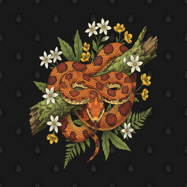 Corn Snake with Fern Woodland Flowers by BirdsnStuff