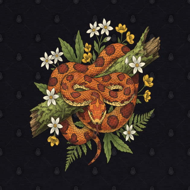 Corn Snake with Fern Woodland Flowers by BirdsnStuff