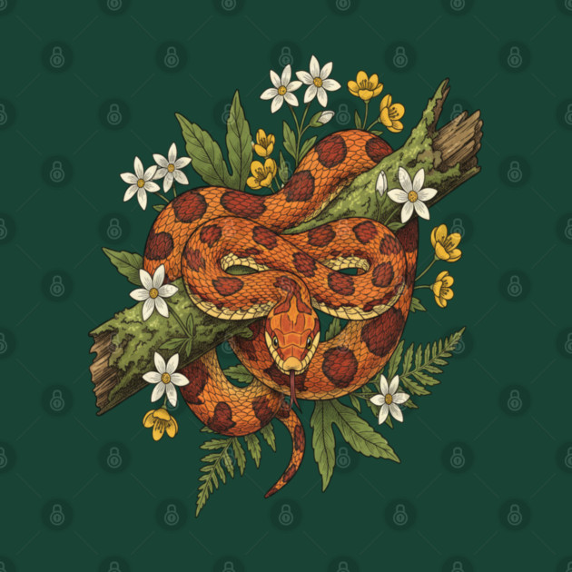 Corn Snake with Fern Woodland Flowers by BirdsnStuff