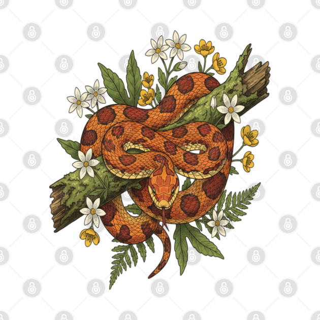 Corn Snake with Fern Woodland Flowers by BirdsnStuff