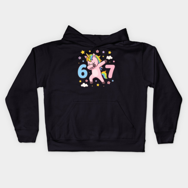 67 Meme Unicorn Girl Six Seven Brainrot Cute Gen Alpha Design Kids Hoodie by ArtistTee ⭐⭐⭐⭐⭐