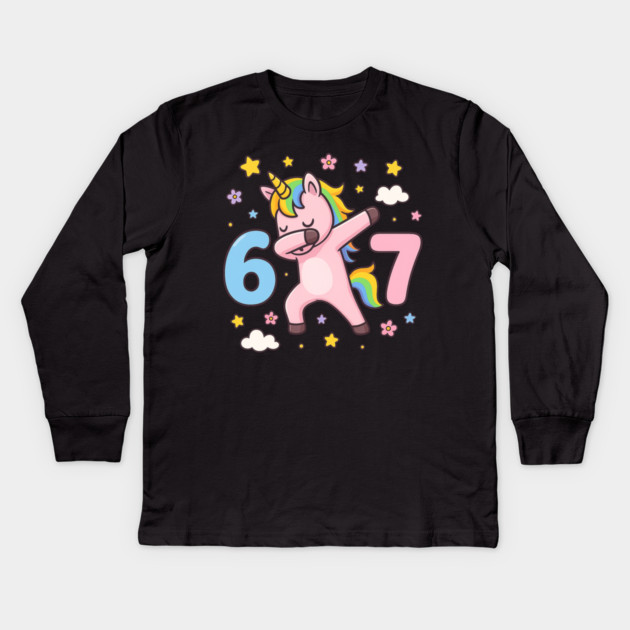 67 Meme Unicorn Girl Six Seven Brainrot Cute Gen Alpha Design Kids Long Sleeve T-Shirt by ArtistTee ⭐⭐⭐⭐⭐