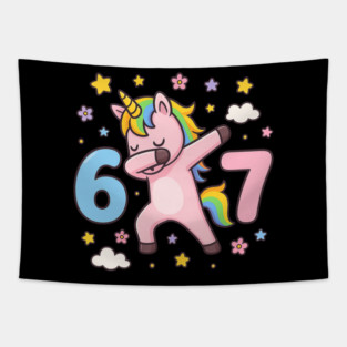 67 Meme Unicorn Girl Six Seven Brainrot Cute Gen Alpha Design Tapestry