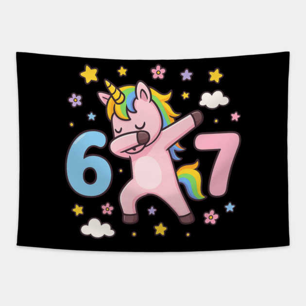 67 Meme Unicorn Girl Six Seven Brainrot Cute Gen Alpha Design Tapestry by ArtistTee ⭐⭐⭐⭐⭐