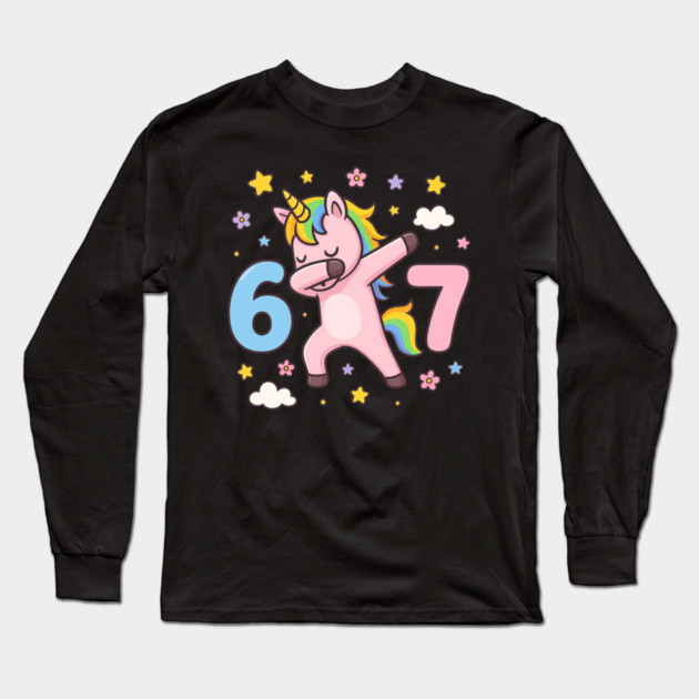 67 Meme Unicorn Girl Six Seven Brainrot Cute Gen Alpha Design Long Sleeve T-Shirt by ArtistTee ⭐⭐⭐⭐⭐