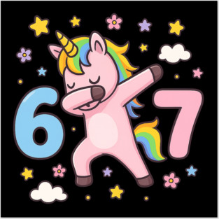 67 Meme Unicorn Girl Six Seven Brainrot Cute Gen Alpha Design Posters and Art