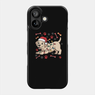 Cute Christmas Puppy With Santa Hat and Holiday Lights Phone Case