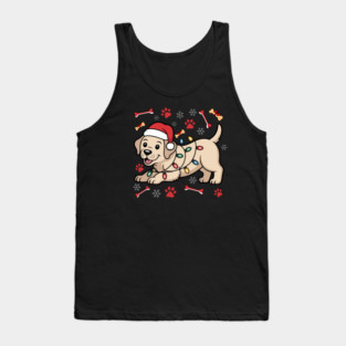 Cute Christmas Puppy With Santa Hat and Holiday Lights Tank Top