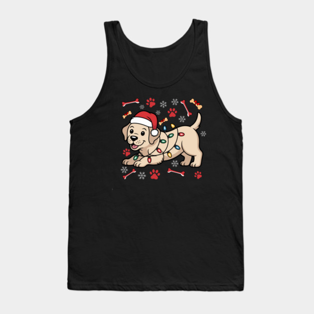 Cute Christmas Puppy With Santa Hat and Holiday Lights Tank Top by Creatifly Graphic Tees