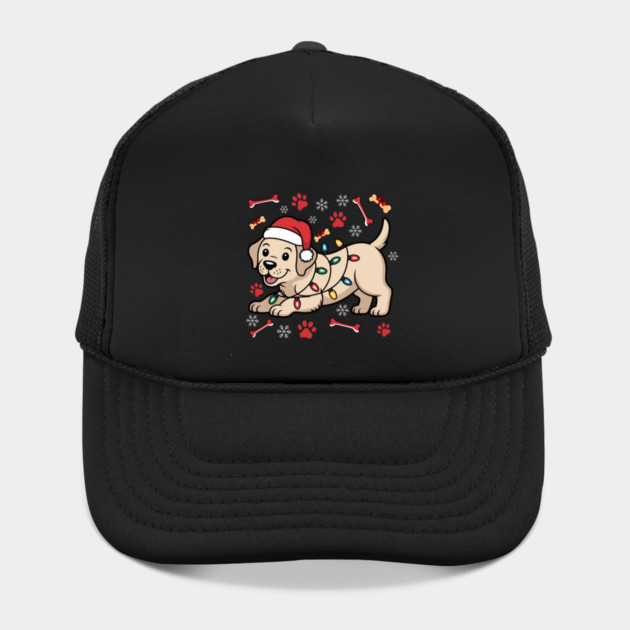 Cute Christmas Puppy With Santa Hat and Holiday Lights by Creatifly Graphic Tees