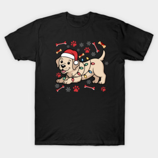 Cute Christmas Puppy With Santa Hat and Holiday Lights T-Shirt