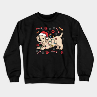 Cute Christmas Puppy With Santa Hat and Holiday Lights Crewneck Sweatshirt
