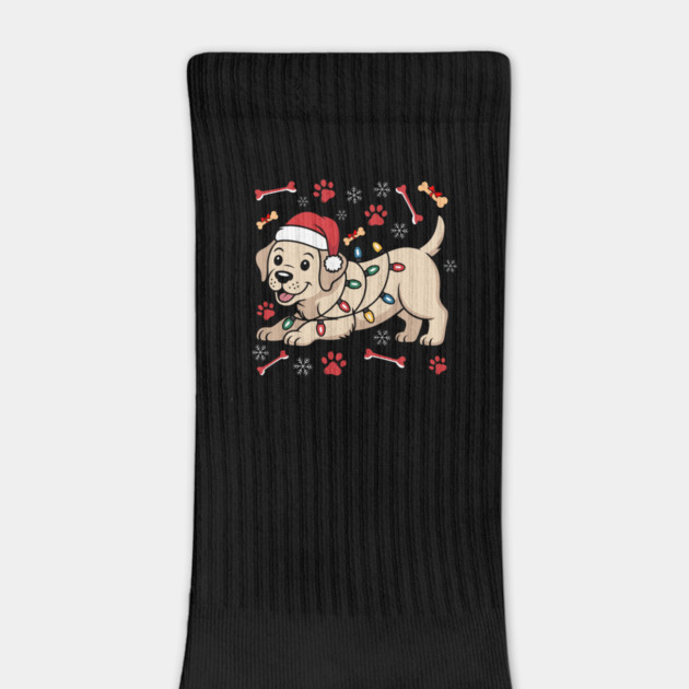 Cute Christmas Puppy With Santa Hat and Holiday Lights by Creatifly Graphic Tees