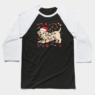 Cute Christmas Puppy With Santa Hat and Holiday Lights Baseball T-Shirt