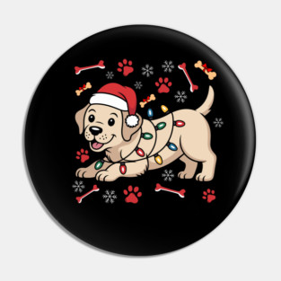 Cute Christmas Puppy With Santa Hat and Holiday Lights Pin