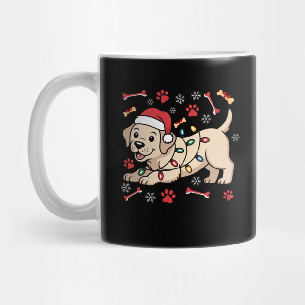 Cute Christmas Puppy With Santa Hat and Holiday Lights by Creatifly Graphic Tees