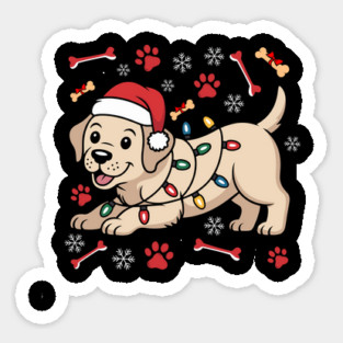 Cute Christmas Puppy With Santa Hat and Holiday Lights Sticker