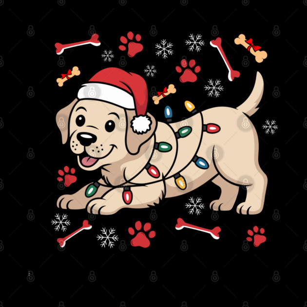 Cute Christmas Puppy With Santa Hat and Holiday Lights by Creatifly Graphic Tees