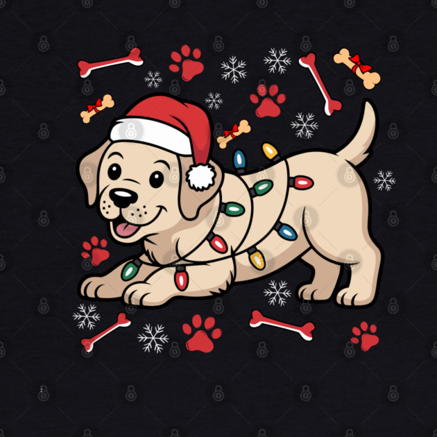 Cute Christmas Puppy With Santa Hat and Holiday Lights by Creatifly Graphic Tees