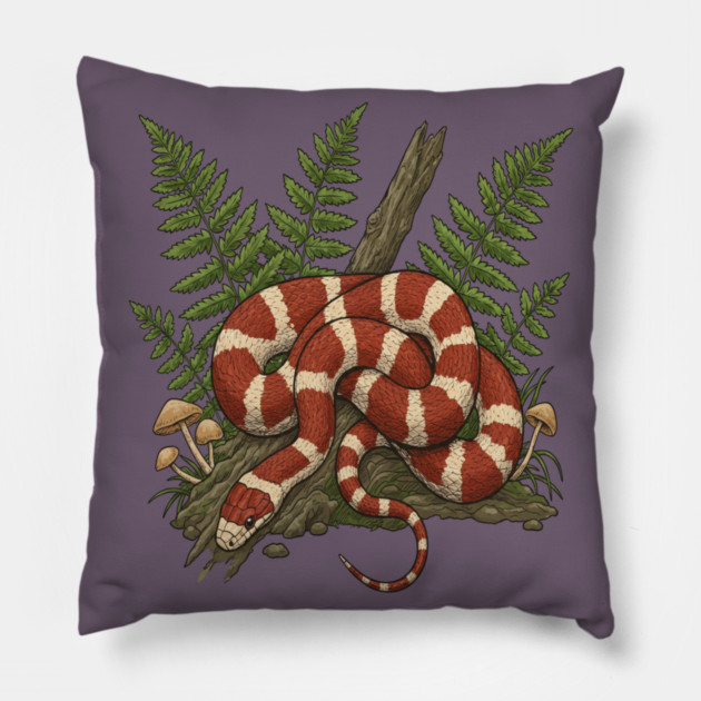 Eastern Milk Snake with Woodland Ferns Pillow by BirdsnStuff
