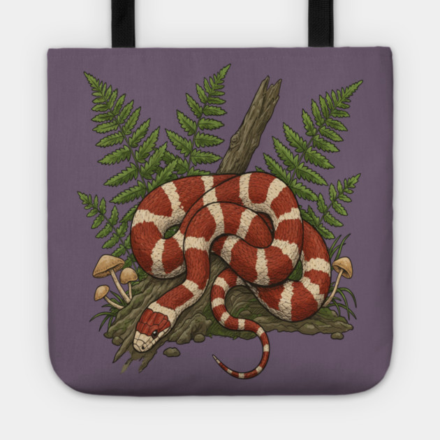 Eastern Milk Snake with Woodland Ferns Tote by BirdsnStuff