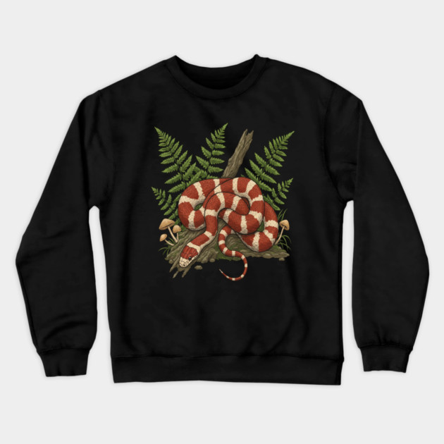 Eastern Milk Snake with Woodland Ferns Crewneck Sweatshirt by BirdsnStuff