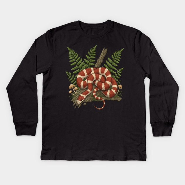 Eastern Milk Snake with Woodland Ferns Kids Long Sleeve T-Shirt by BirdsnStuff