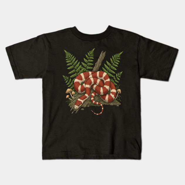Eastern Milk Snake with Woodland Ferns Kids T-Shirt by BirdsnStuff