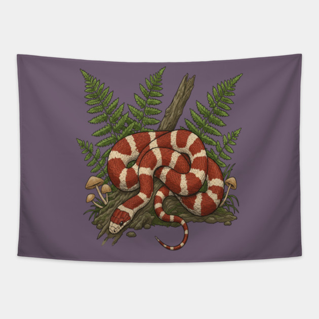 Eastern Milk Snake with Woodland Ferns Tapestry by BirdsnStuff