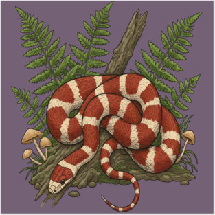 Eastern Milk Snake with Woodland Ferns Posters and Art