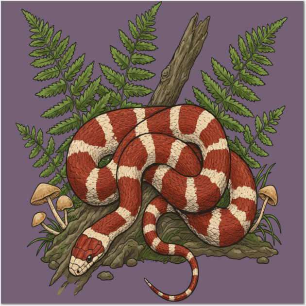 Eastern Milk Snake with Woodland Ferns Wall Art by BirdsnStuff
