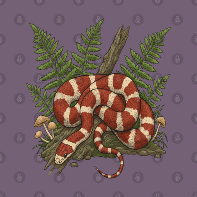 Eastern Milk Snake with Woodland Ferns by BirdsnStuff
