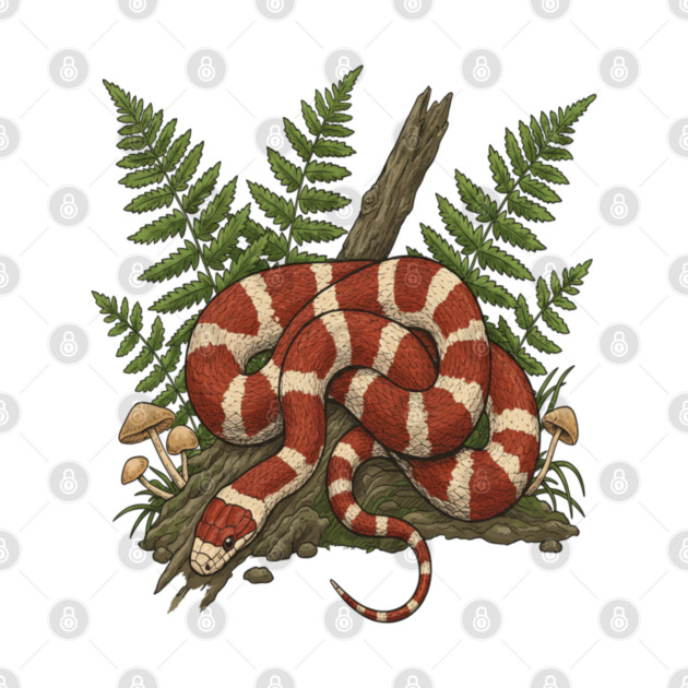 Eastern Milk Snake with Woodland Ferns by BirdsnStuff