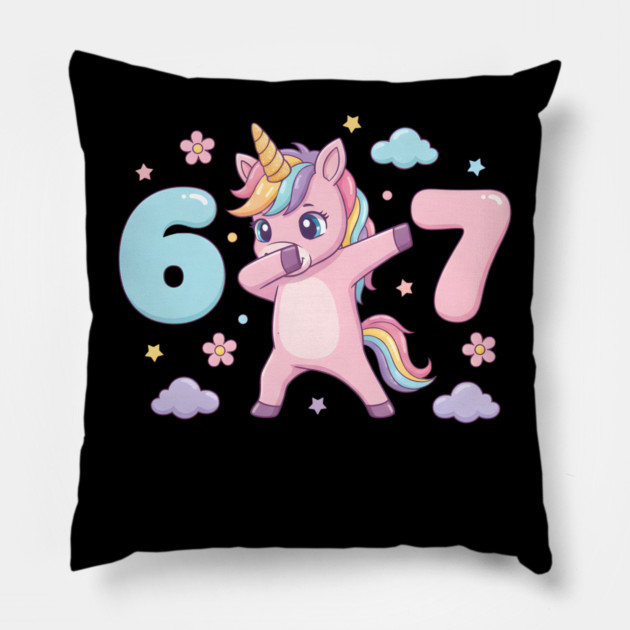 67-Meme-Unicorn-Girl-Six-Seven-Brainrot-Cute-Gen-Alpha-Design Pillow by ArtistTee ⭐⭐⭐⭐⭐