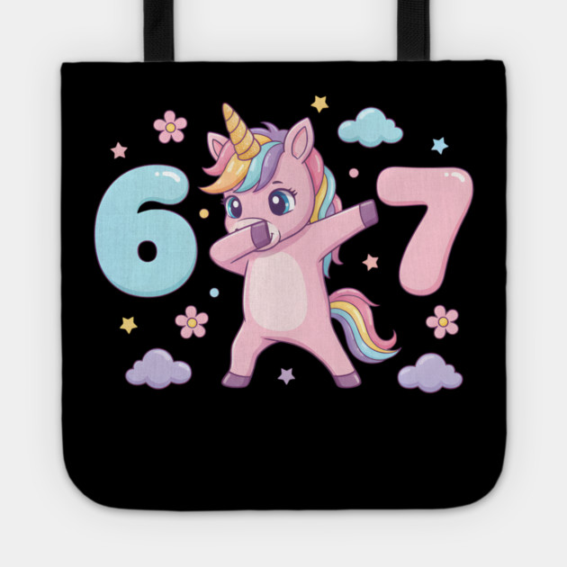 67-Meme-Unicorn-Girl-Six-Seven-Brainrot-Cute-Gen-Alpha-Design Tote by ArtistTee ⭐⭐⭐⭐⭐