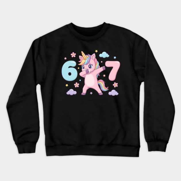 67-Meme-Unicorn-Girl-Six-Seven-Brainrot-Cute-Gen-Alpha-Design Crewneck Sweatshirt by ArtistTee ⭐⭐⭐⭐⭐