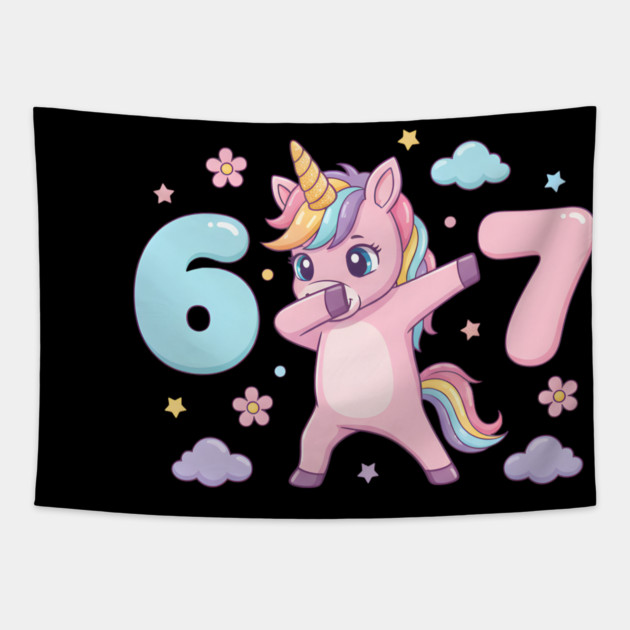 67-Meme-Unicorn-Girl-Six-Seven-Brainrot-Cute-Gen-Alpha-Design Tapestry by ArtistTee ⭐⭐⭐⭐⭐