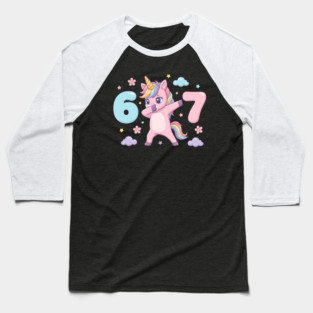 67-Meme-Unicorn-Girl-Six-Seven-Brainrot-Cute-Gen-Alpha-Design Baseball T-Shirt