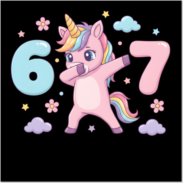 67-Meme-Unicorn-Girl-Six-Seven-Brainrot-Cute-Gen-Alpha-Design Wall Art by ArtistTee ⭐⭐⭐⭐⭐