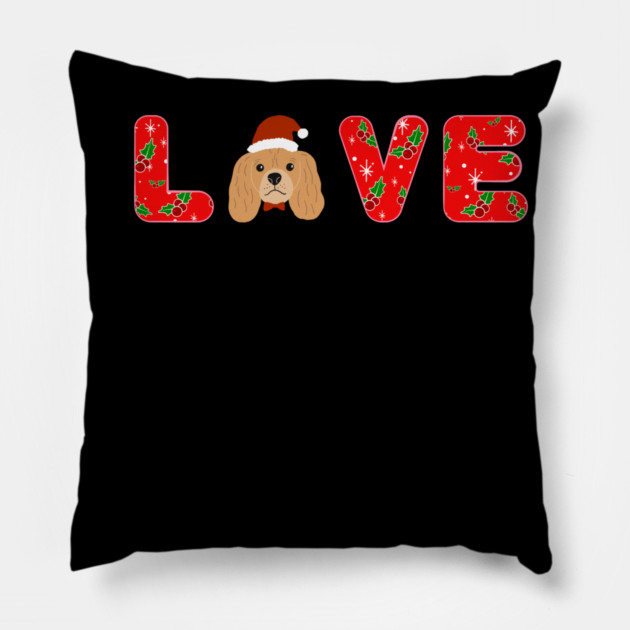 Christmas Love Puppy With Santa Hat Pillow by Creatifly Graphic Tees