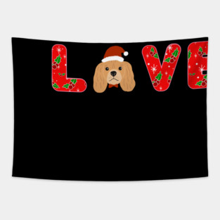 Christmas Love Puppy With Santa Hat Tapestry