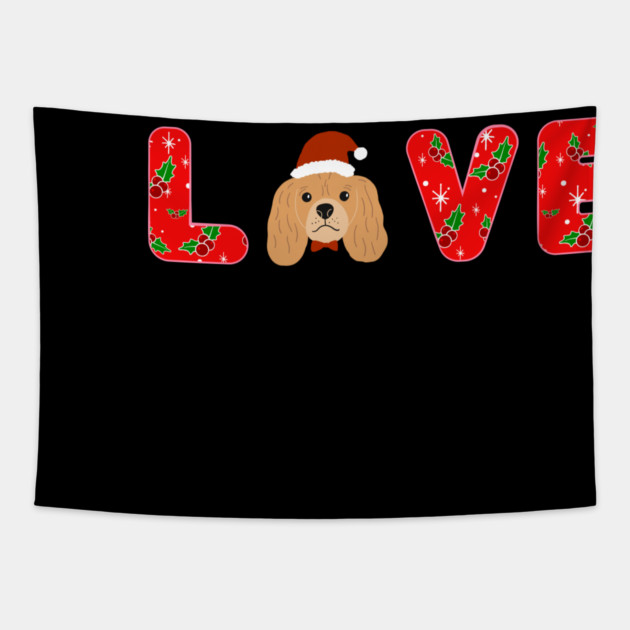Christmas Love Puppy With Santa Hat Tapestry by Creatifly Graphic Tees