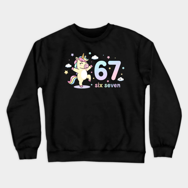 67-Meme-Unicorn-Girl-Six-Seven Crewneck Sweatshirt by ArtistTee ⭐⭐⭐⭐⭐