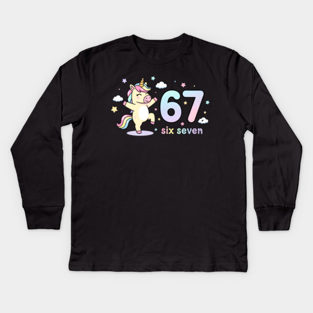 67-Meme-Unicorn-Girl-Six-Seven Kids Long Sleeve T-Shirt by ArtistTee ⭐⭐⭐⭐⭐