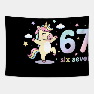 67-Meme-Unicorn-Girl-Six-Seven Tapestry